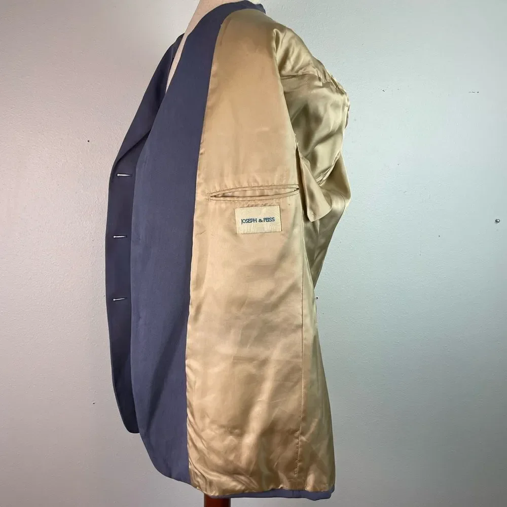 Joseph & Feiss Silk Blue Sport Coat with Notched Lapel Size 42S EUC